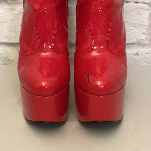 Stripper Boots 9 Pahrump NV Used Exotic Dancer Red Platform Tall Knee Jante - Picture 5 of 14